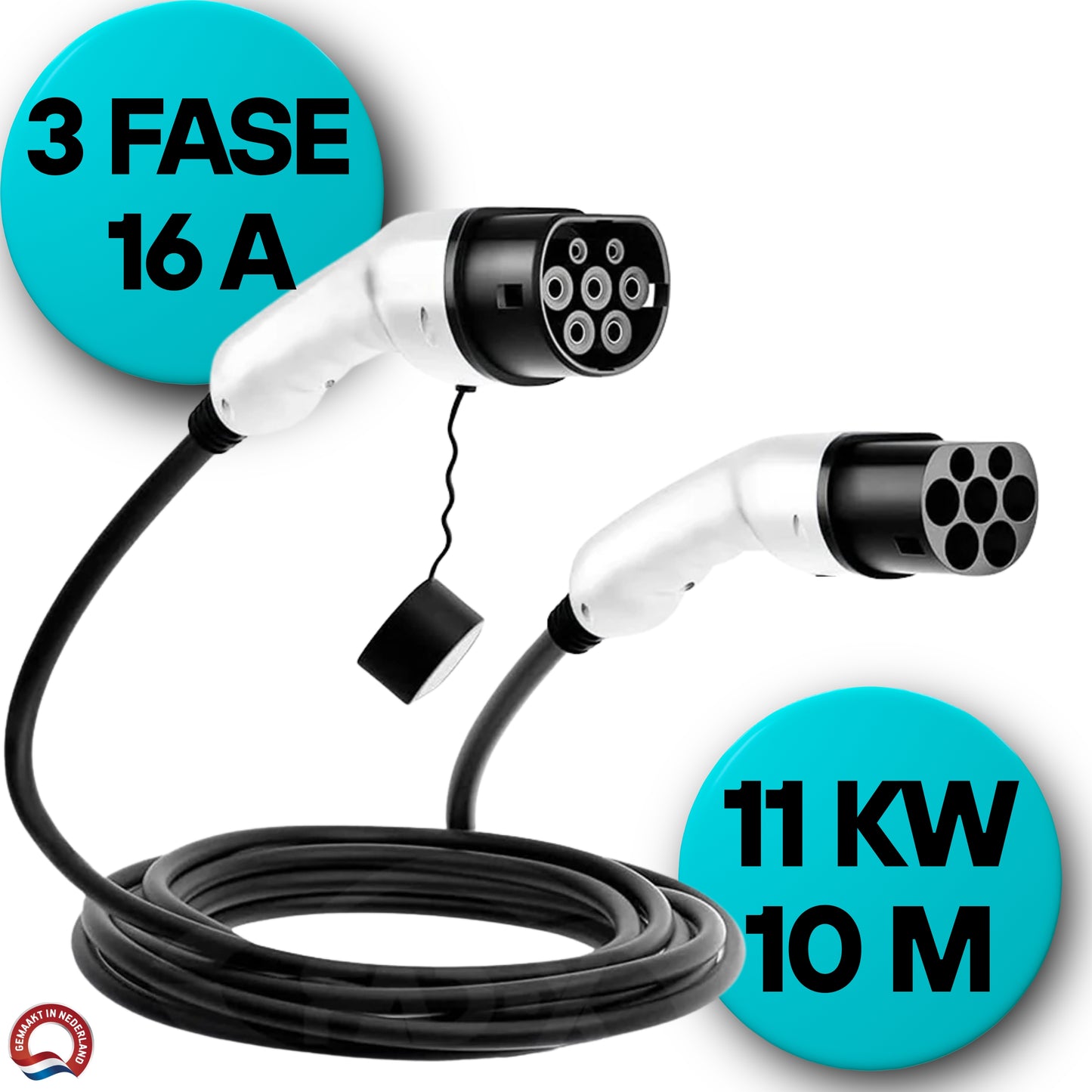 Laadkabel Type 2 - 3 Fase - 16A (11kW) - 10 Meter
