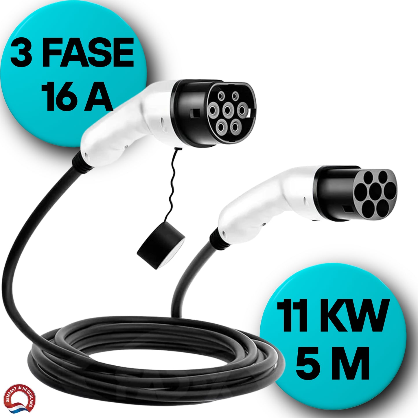 Laadkabel Type 2 - 3 Fase - 16A (11kW) - 5 Meter